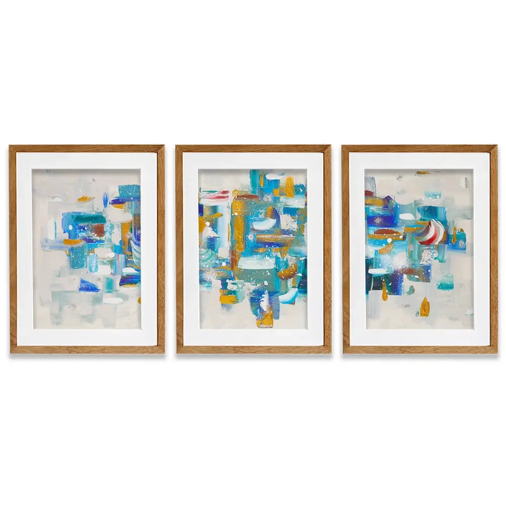 Brushstrokes In Blue Framed Art Print Trio Brushstrokes In Blue Framed Art Print Trio wall art product Elizabeth White