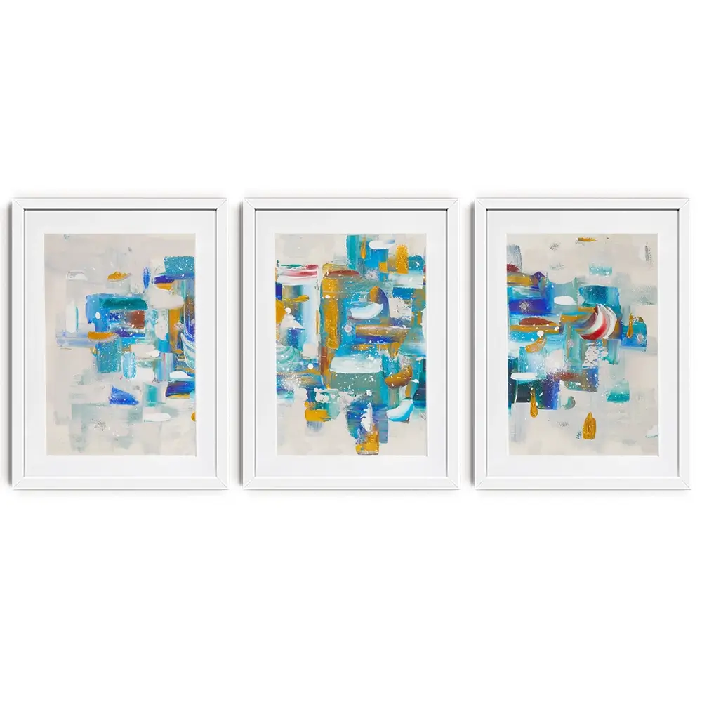 Brushstrokes In Blue Framed Art Print Trio Brushstrokes In Blue Framed Art Print Trio wall art product Elizabeth White