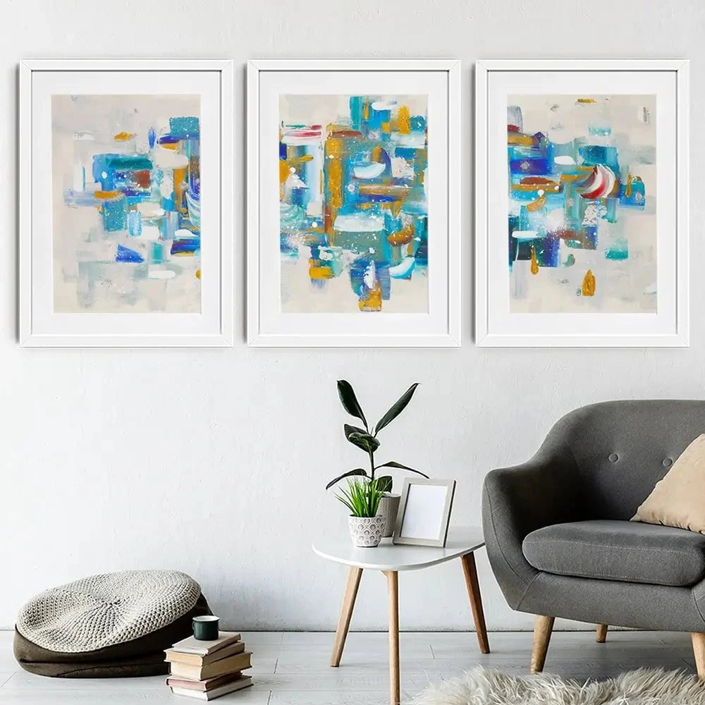 Brushstrokes In Blue Framed Art Print Trio Brushstrokes In Blue Framed Art Print Trio wall art product Elizabeth White