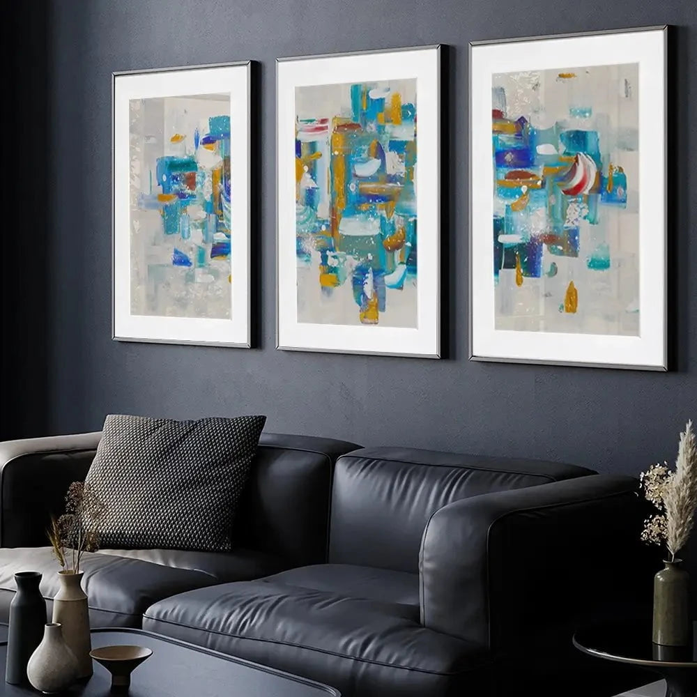 Brushstrokes In Blue Framed Art Print Trio Brushstrokes In Blue Framed Art Print Trio wall art product Elizabeth White