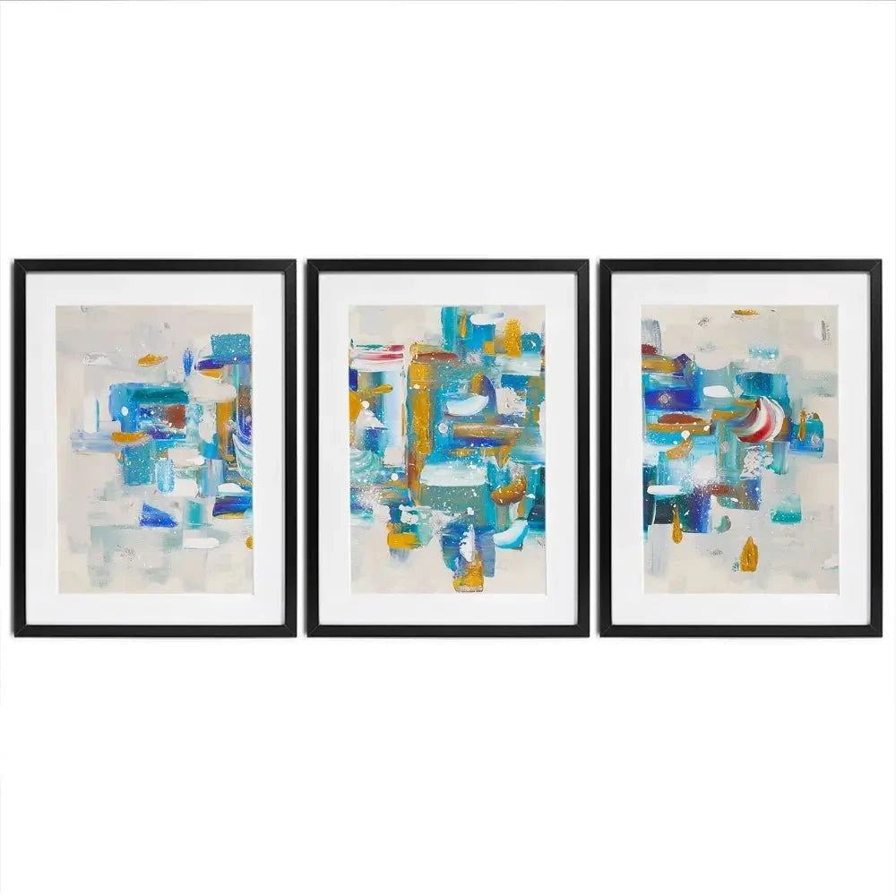 Brushstrokes In Blue Framed Art Print Trio Brushstrokes In Blue Framed Art Print Trio wall art product Elizabeth White
