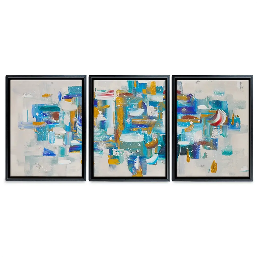 Brushstrokes In Blue Trio Canvas Print Brushstrokes In Blue Trio Canvas Print wall art product Elizabeth White