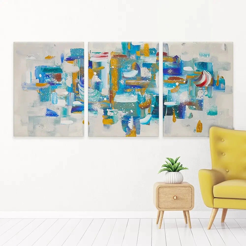 Brushstrokes In Blue Trio Canvas Print Brushstrokes In Blue Trio Canvas Print wall art product Elizabeth White