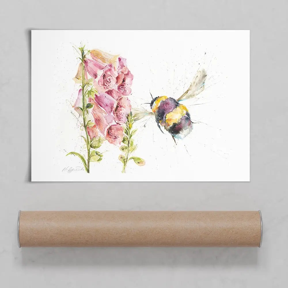Bumble Bee And Foxglove 2 Art Print Bumble Bee And Foxglove 2 Art Print wall art product Nicola Jane Rowles