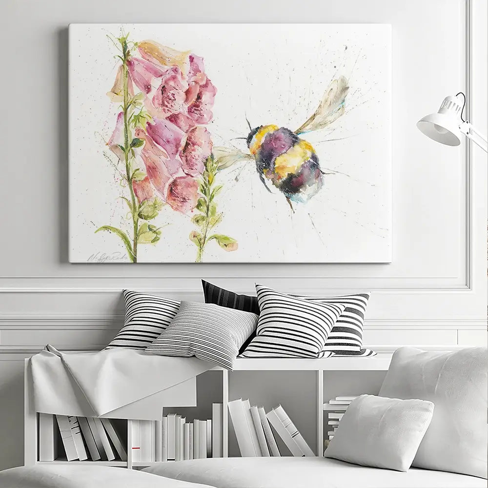 Bumble Bee And Foxglove 2 Canvas Print Bumble Bee And Foxglove 2 Canvas Print wall art product Nicola Jane Rowles