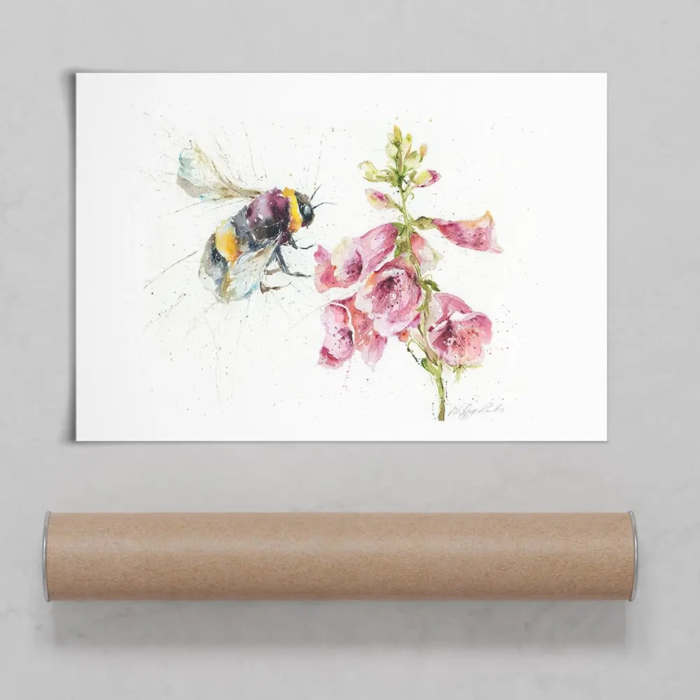 Bumble Bee And Foxglove 3 Art Print Bumble Bee And Foxglove 3 Art Print wall art product Nicola Jane Rowles