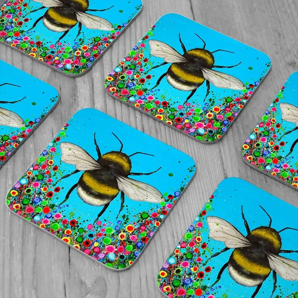 Bumblebee Flowers Coaster Set Rainbow Soul Tree Coaster Set | Rainbow Soul Tree Art Coasters wall art product Jo Gough