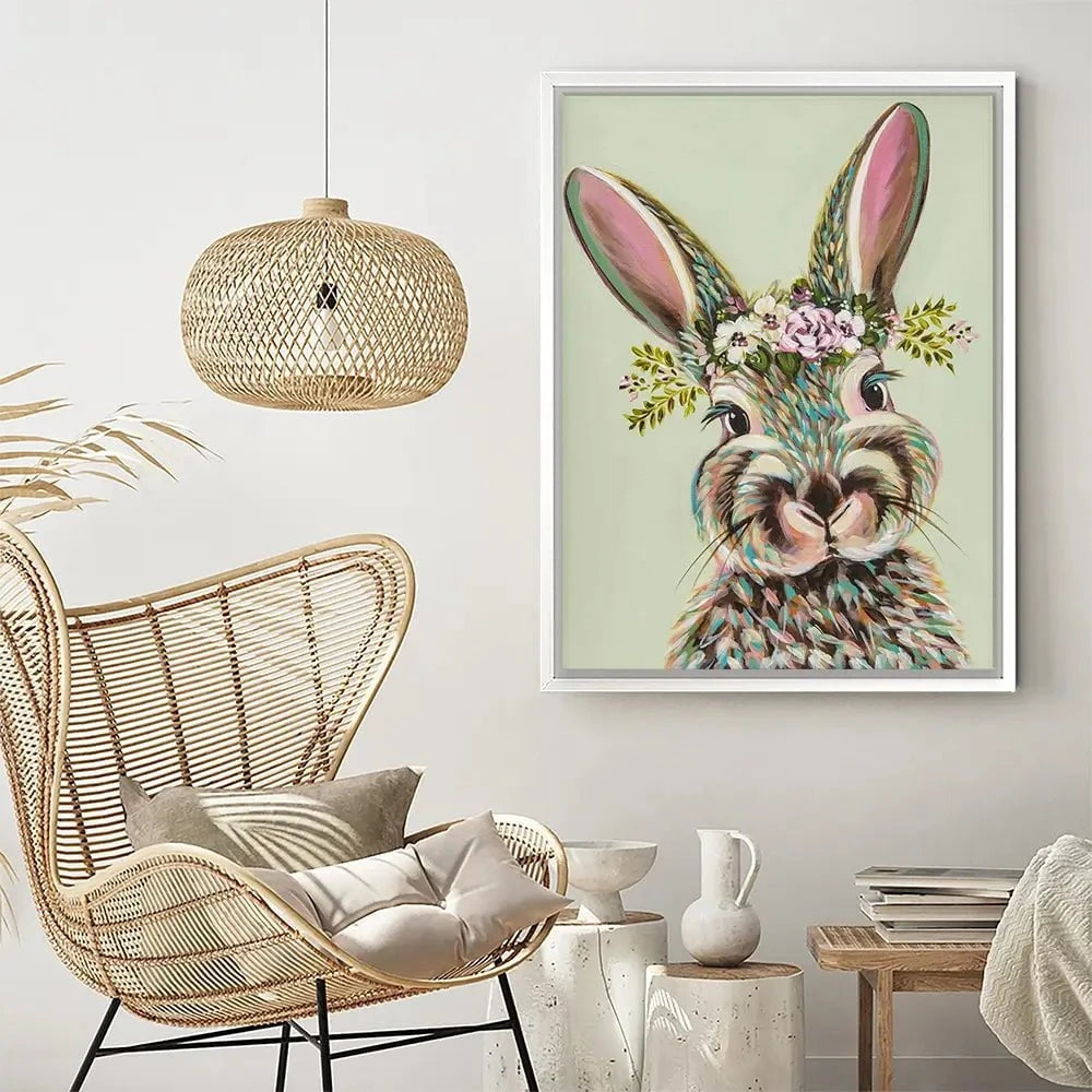 Bunny With Flowers Canvas Print Bunny With Flowers Canvas Print wall art product Carolee Vitaletti