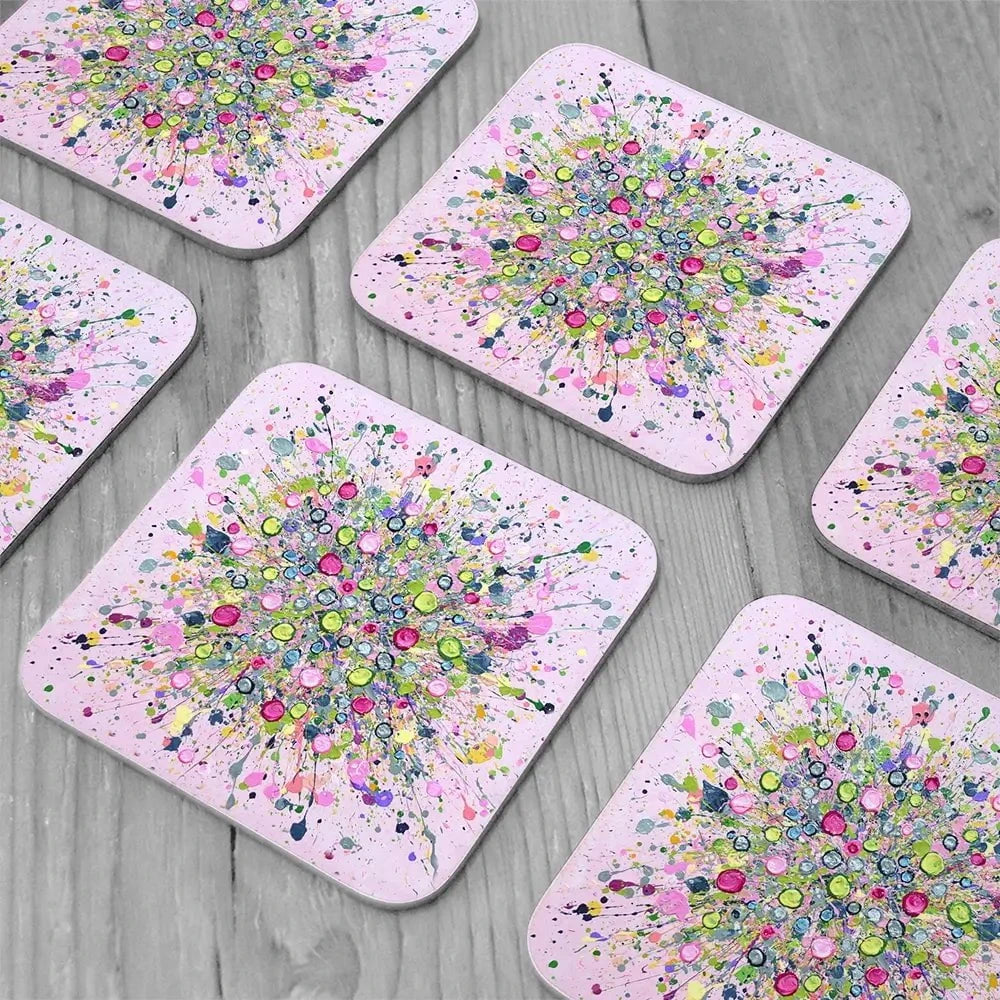 Bursting With Love Coaster Set Rainbow Soul Tree Coaster Set | Rainbow Soul Tree Art Coasters wall art product Jo Gough