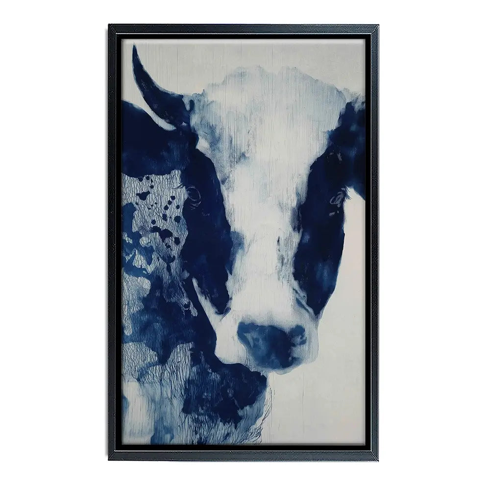 Calm Cow Portrait In Blue Canvas Print Calm Cow Portrait In Blue Canvas Print wall art product Chromatic Storm Studio