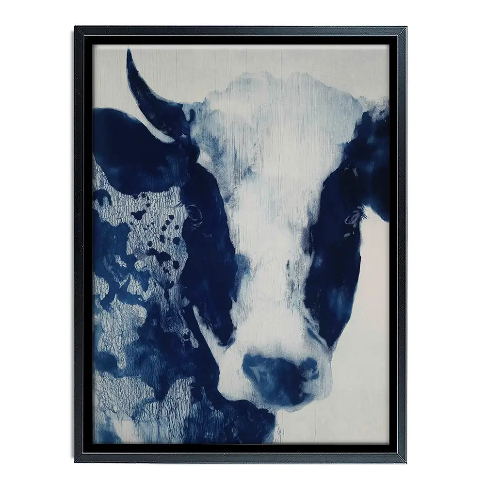 Calm Cow Portrait In Blue Canvas Print Calm Cow Portrait In Blue Canvas Print wall art product Chromatic Storm Studio