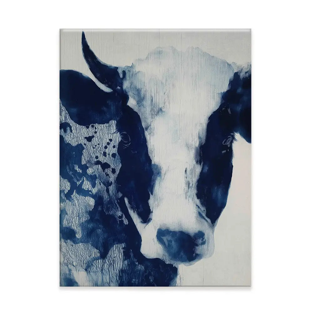 Calm Cow Portrait In Blue Canvas Print Calm Cow Portrait In Blue Canvas Print wall art product Chromatic Storm Studio