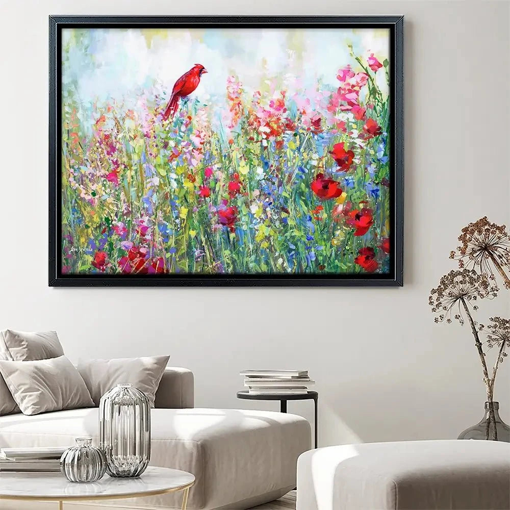 Cardinal Among The Wildflowers Canvas Print Cardinal Among The Wildflowers Canvas Print wall art product Leon Devenice