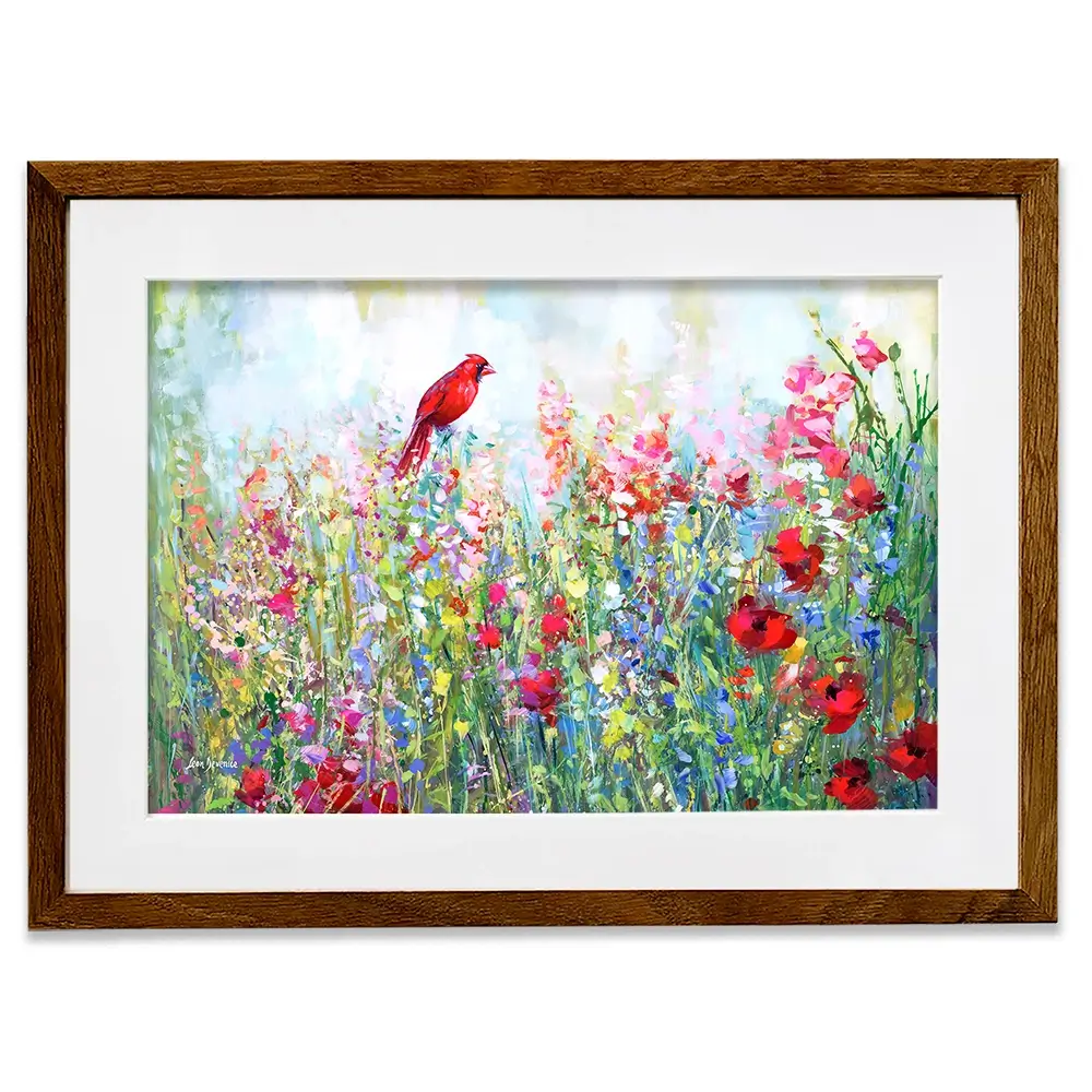 Cardinal Among The Wildflowers Framed Art Print Cardinal Among The Wildflowers Framed Art Print wall art product Leon Devenice