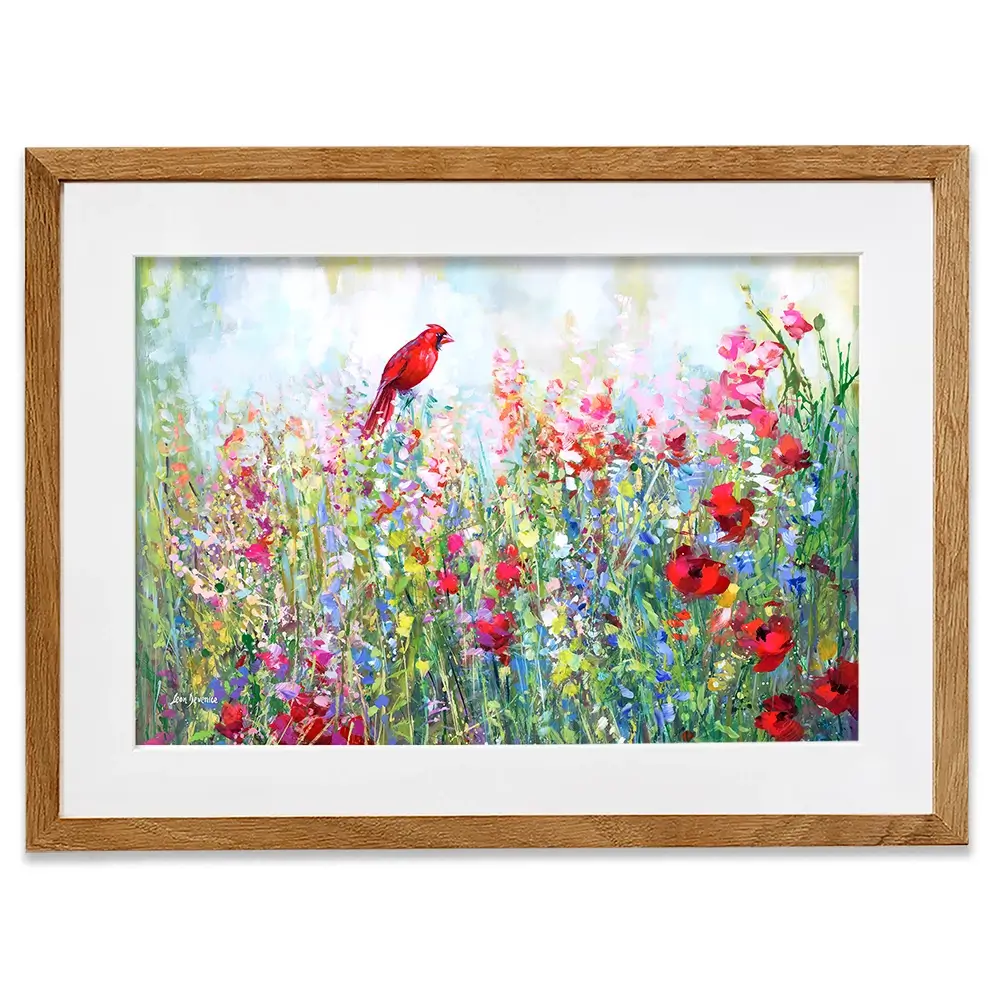 Cardinal Among The Wildflowers Framed Art Print Cardinal Among The Wildflowers Framed Art Print wall art product Leon Devenice