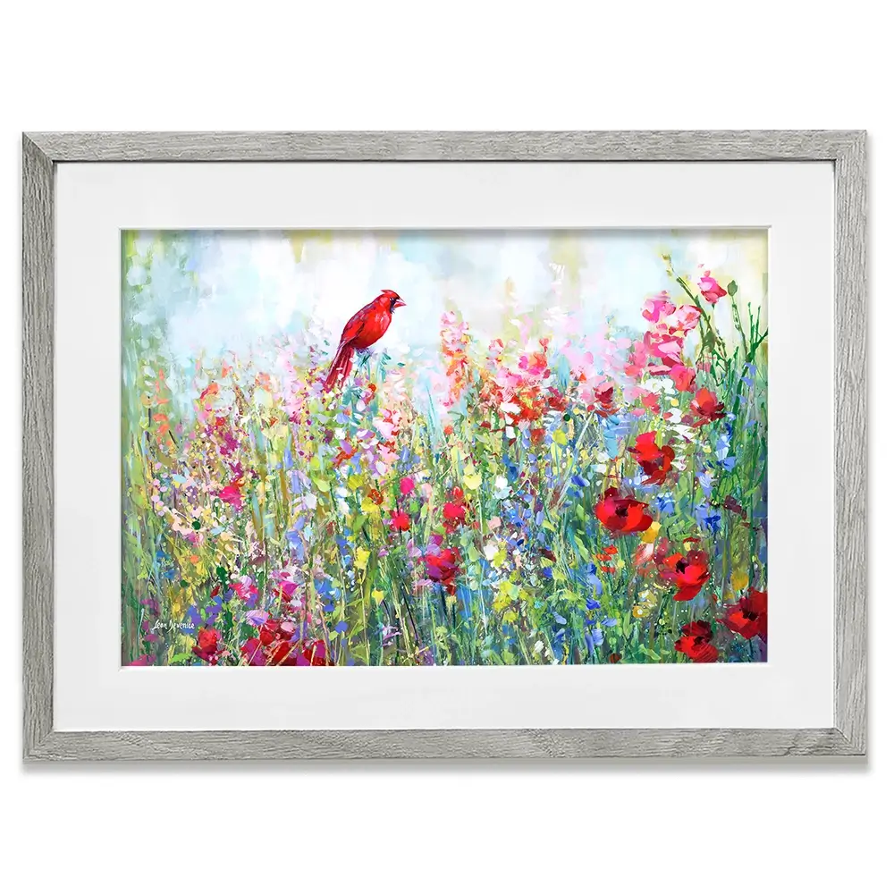 Cardinal Among The Wildflowers Framed Art Print Cardinal Among The Wildflowers Framed Art Print wall art product Leon Devenice