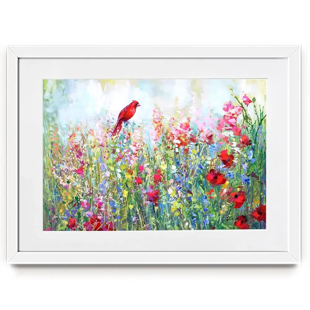 Cardinal Among The Wildflowers Framed Art Print Cardinal Among The Wildflowers Framed Art Print wall art product Leon Devenice