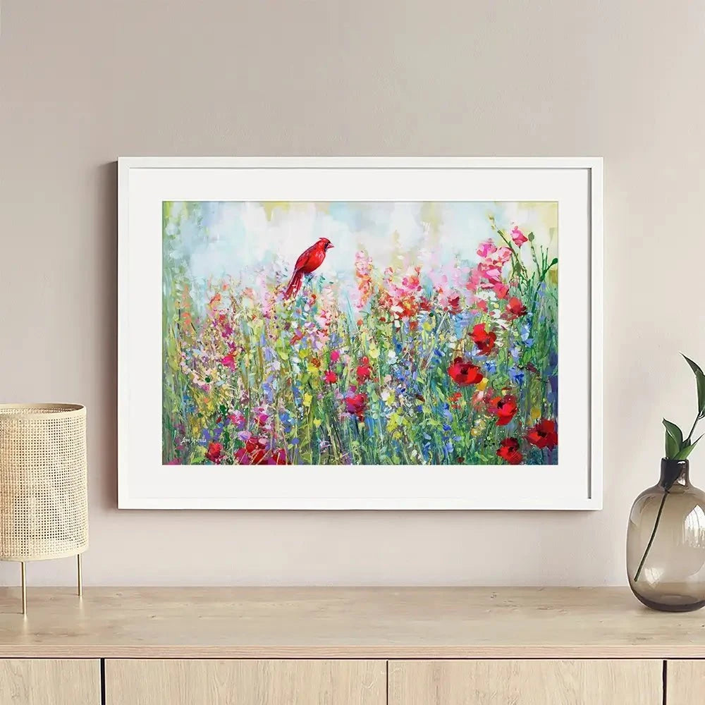 Cardinal Among The Wildflowers Framed Art Print Cardinal Among The Wildflowers Framed Art Print wall art product Leon Devenice