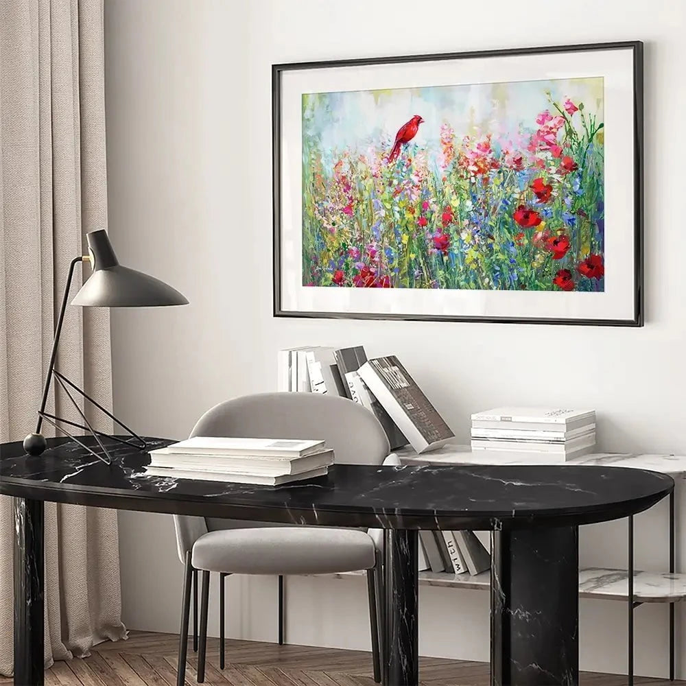 Cardinal Among The Wildflowers Framed Art Print Cardinal Among The Wildflowers Framed Art Print wall art product Leon Devenice