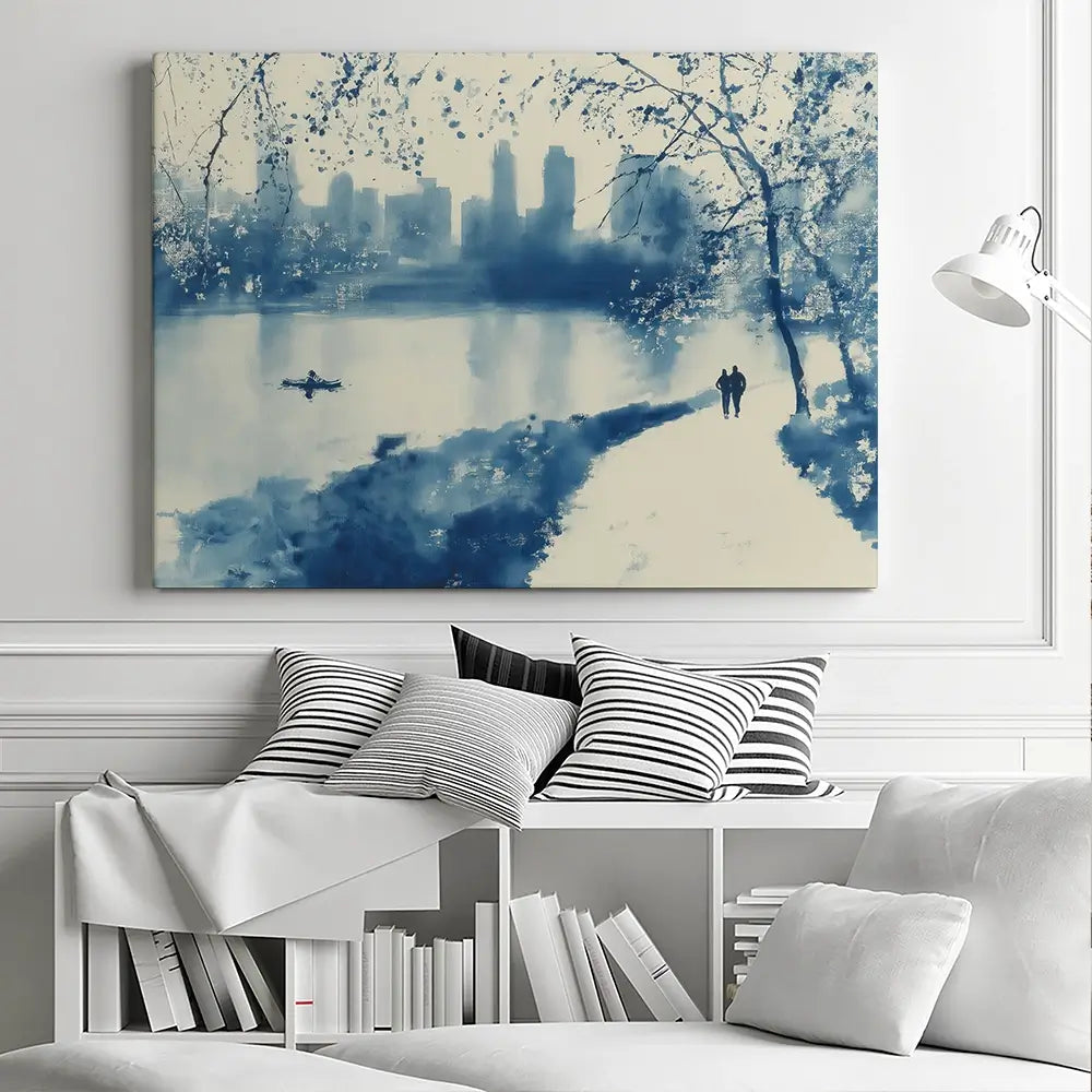 Central Park Lakeside Winter Path Canvas Print Central Park Lakeside Winter Path Canvas Print wall art product Chromatic Storm Studio
