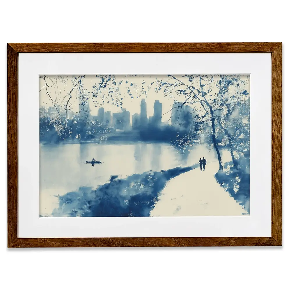 Central Park Lakeside Winter Path Framed Art Print Central Park Lakeside Winter Path Framed Art Print wall art product Chromatic Storm Studio