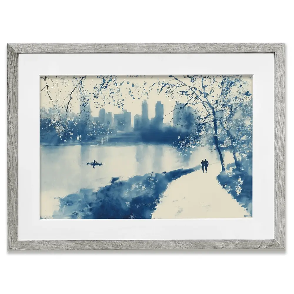 Central Park Lakeside Winter Path Framed Art Print Central Park Lakeside Winter Path Framed Art Print wall art product Chromatic Storm Studio