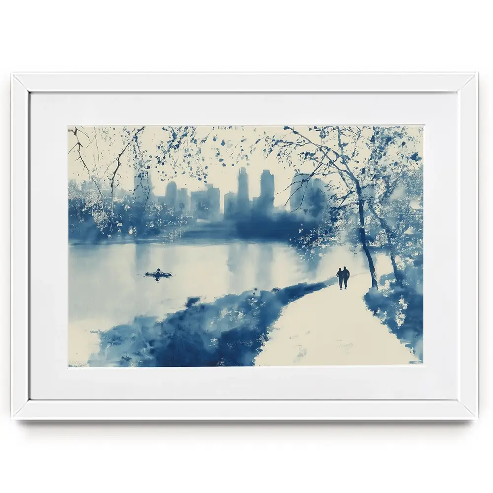 Central Park Lakeside Winter Path Framed Art Print Central Park Lakeside Winter Path Framed Art Print wall art product Chromatic Storm Studio