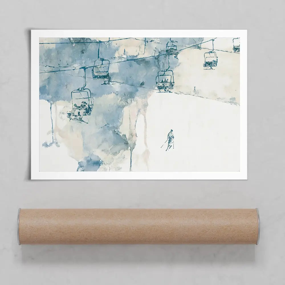 Chairlift And Solitary Skier Art Print Chairlift And Solitary Skier Art Print wall art product Chromatic Storm Studio