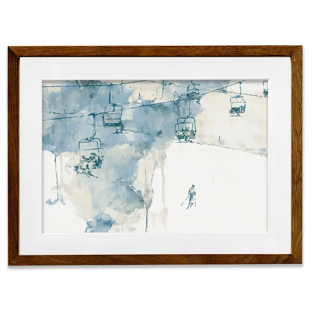 Chairlift And Solitary Skier Framed Art Print Chairlift And Solitary Skier Framed Art Print wall art product Chromatic Storm Studio