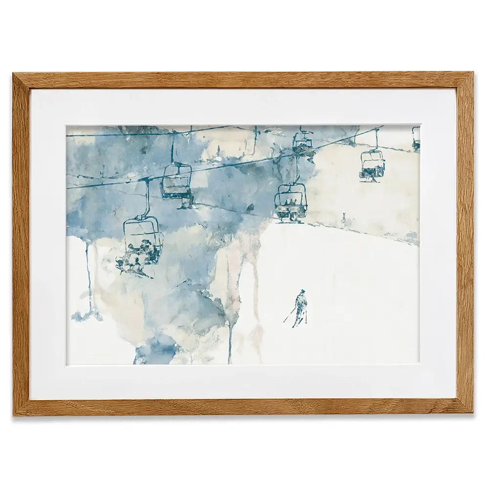 Chairlift And Solitary Skier Framed Art Print Chairlift And Solitary Skier Framed Art Print wall art product Chromatic Storm Studio