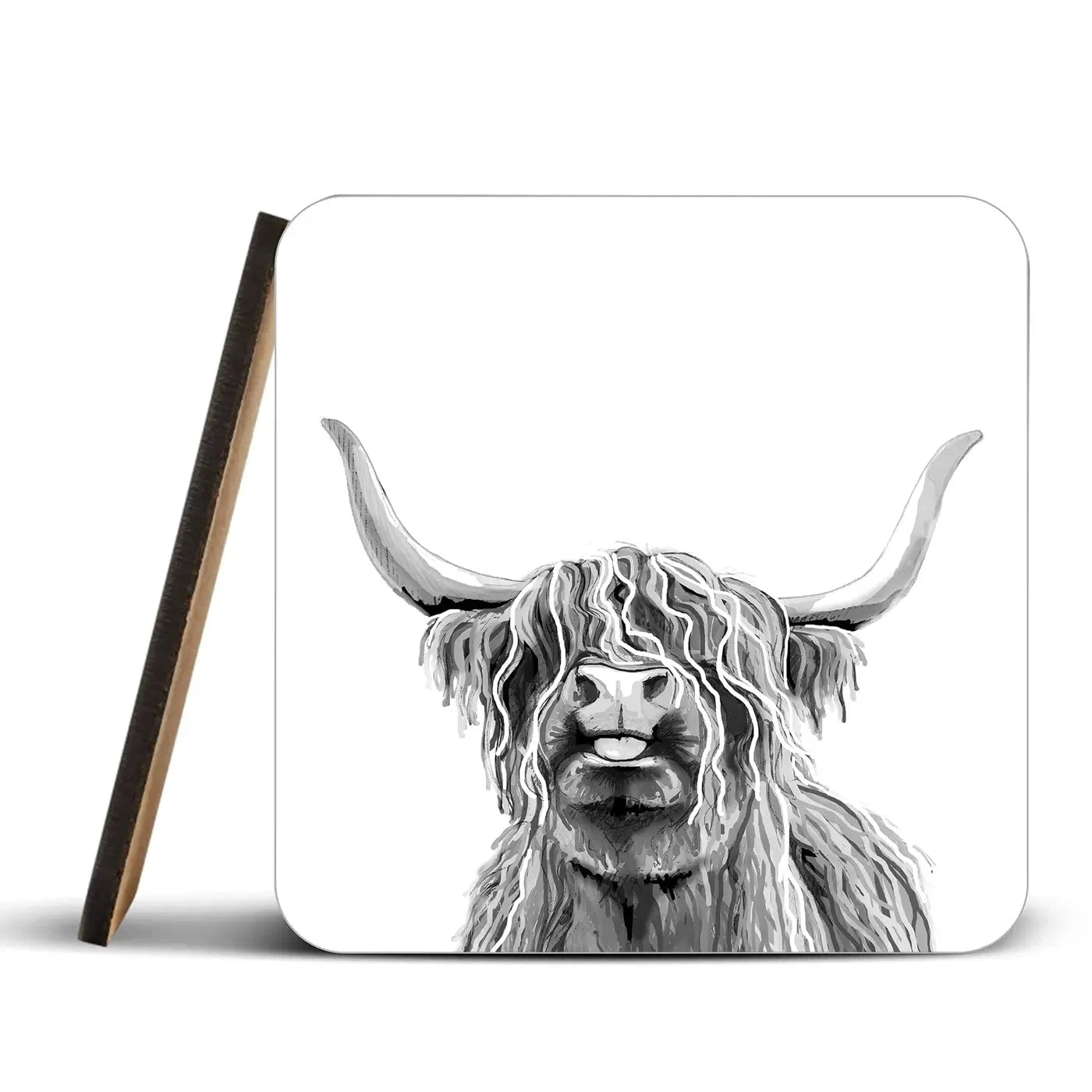 Cheeky Black And White Highland Cow Coaster Set Cheeky Black And White Highland Cow Coaster Set wall art product Independent