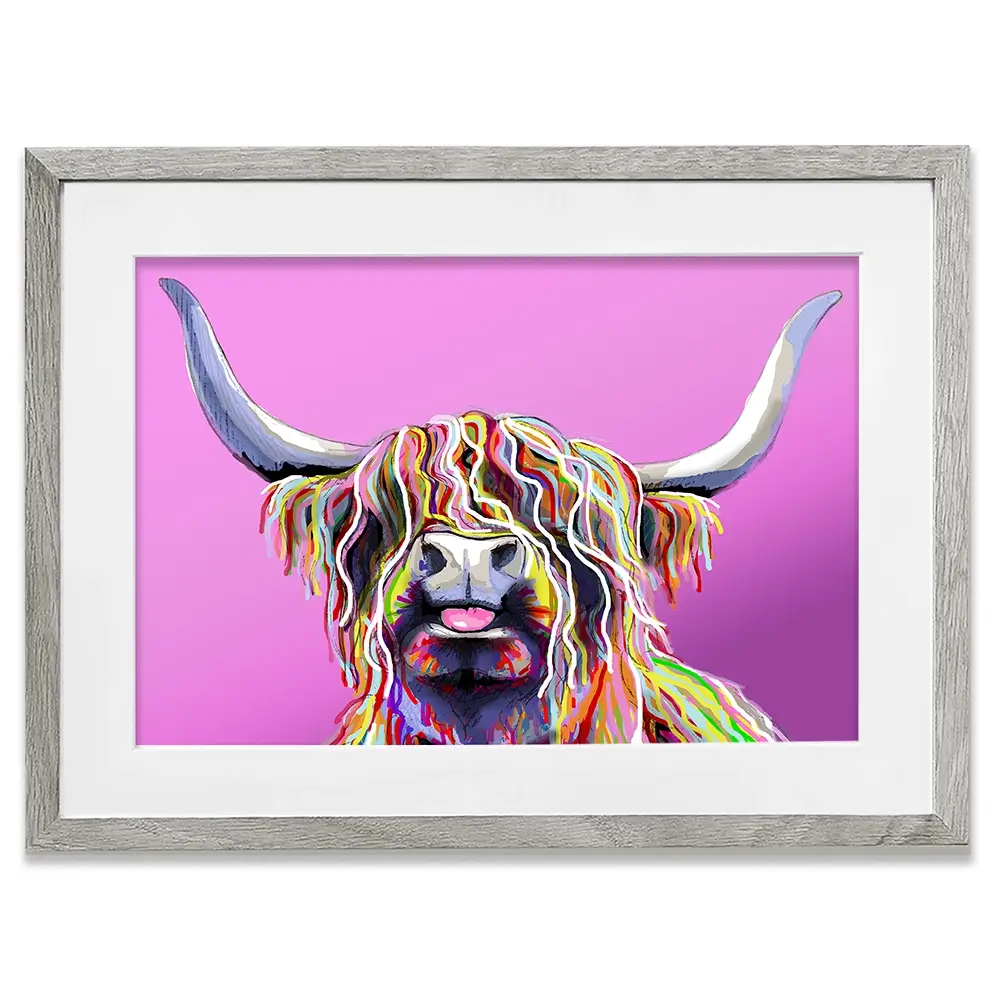 Cheeky Pink Highland Cow Framed Art Print Cheeky Pink Highland Cow Framed Art Print wall art product Independent
