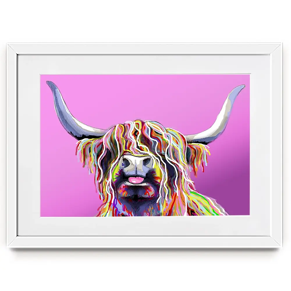 Cheeky Pink Highland Cow Framed Art Print Cheeky Pink Highland Cow Framed Art Print wall art product Independent