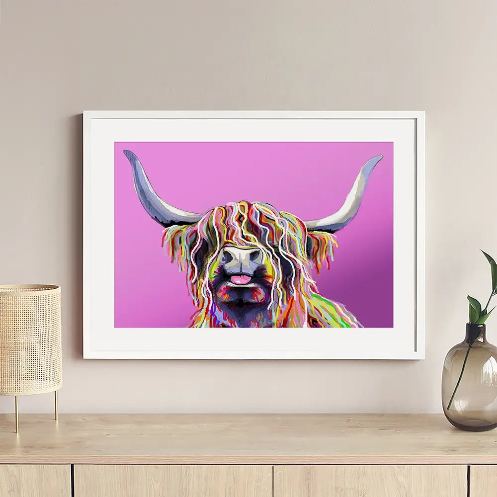 Cheeky Pink Highland Cow Framed Art Print Cheeky Pink Highland Cow Framed Art Print wall art product Independent