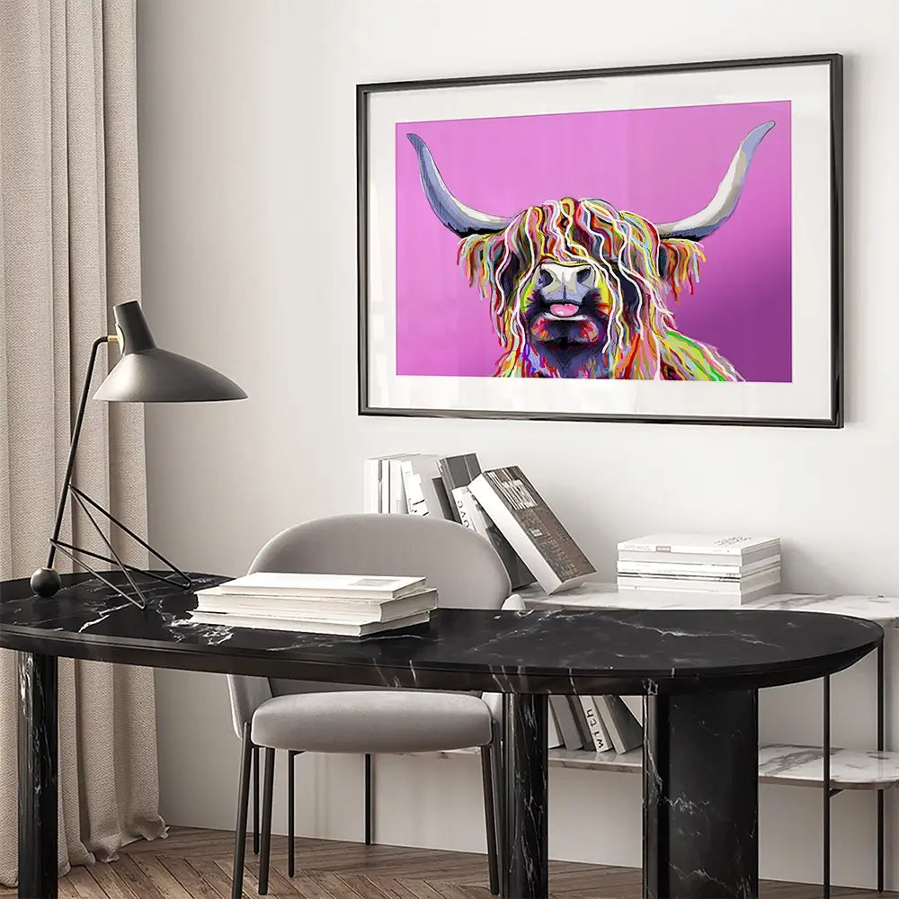 Cheeky Pink Highland Cow Framed Art Print Cheeky Pink Highland Cow Framed Art Print wall art product Independent