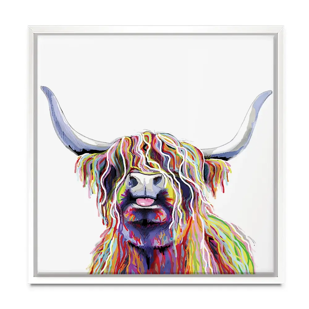 Cheeky White Highland Cow Square Canvas Print Cheeky White Highland Cow Square Canvas Print wall art product Independent