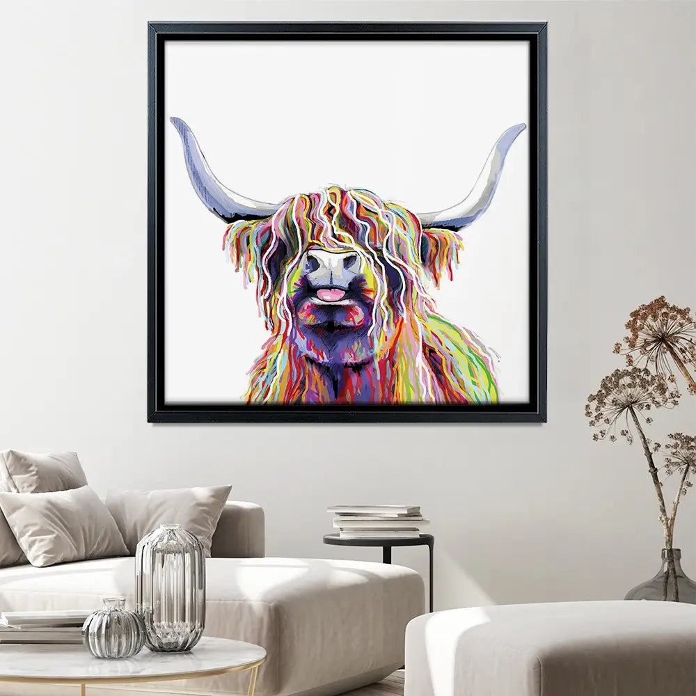 Cheeky White Highland Cow Square Canvas Print Cheeky White Highland Cow Square Canvas Print wall art product Independent