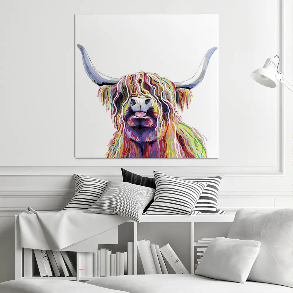 Cheeky White Highland Cow Square Canvas Print Cheeky White Highland Cow Square Canvas Print wall art product Independent