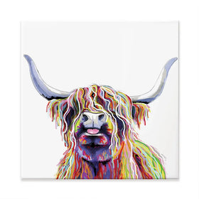 Cheeky White Highland Cow Square Canvas Print Cheeky White Highland Cow Square Canvas Print wall art product Independent