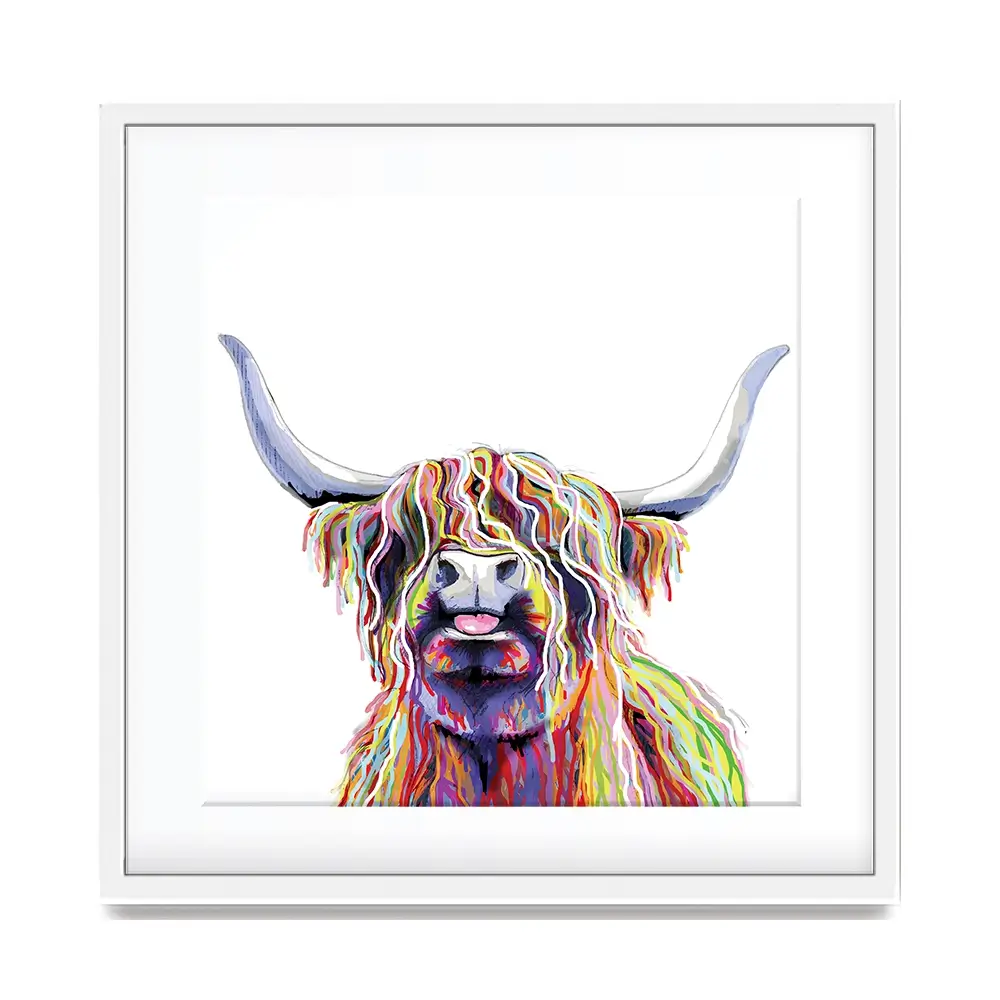 Cheeky White Highland Cow Square Framed Art Print Cheeky White Highland Cow Square Framed Art Print wall art product Independent