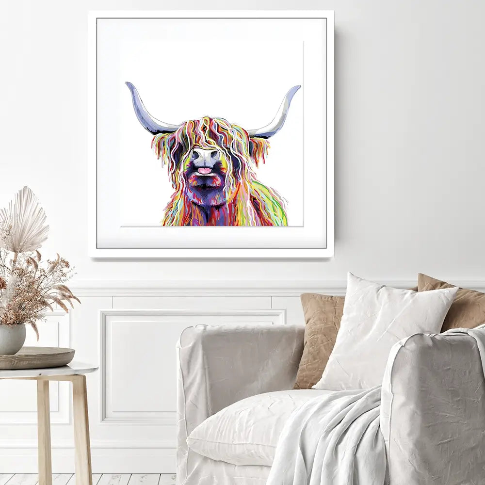 Cheeky White Highland Cow Square Framed Art Print Cheeky White Highland Cow Square Framed Art Print wall art product Independent