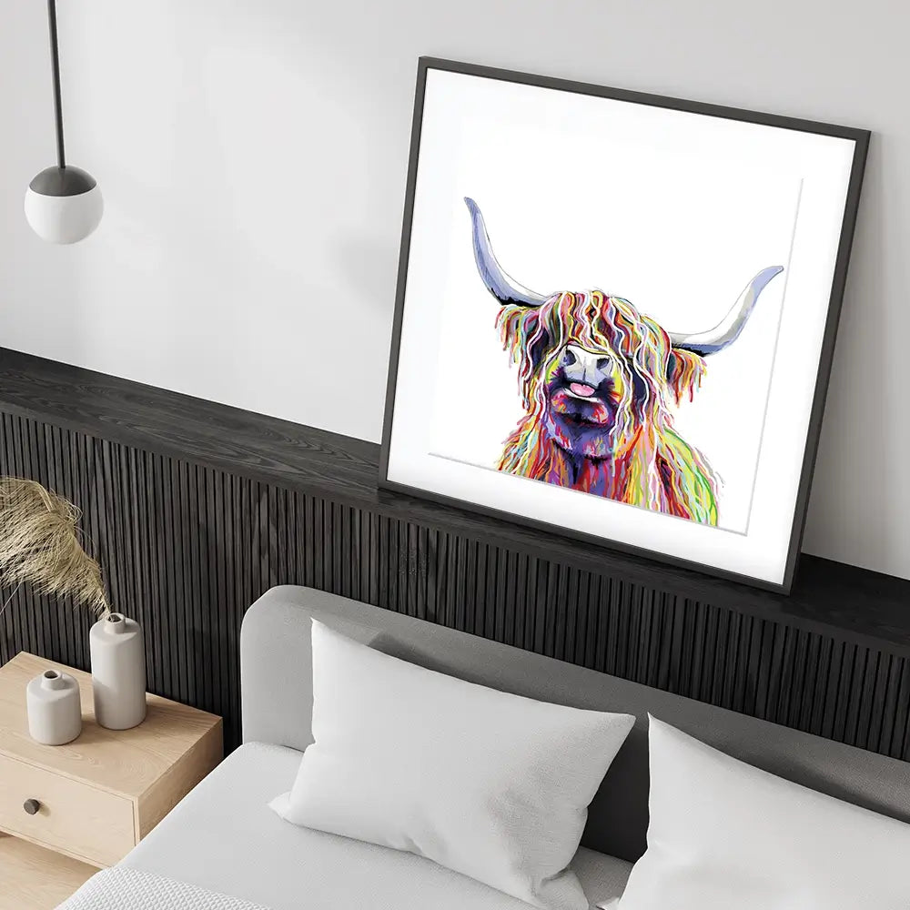 Cheeky White Highland Cow Square Framed Art Print Cheeky White Highland Cow Square Framed Art Print wall art product Independent