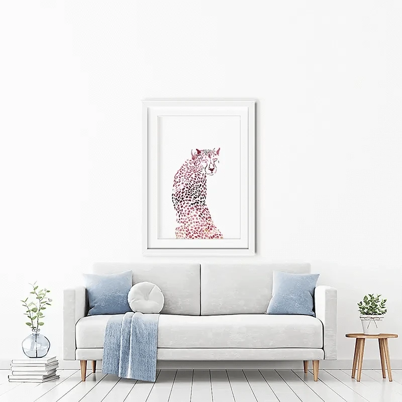 Cheetah On White Framed Art Print Cheetah On White Framed Art Print wall art product Sarah Manovski
