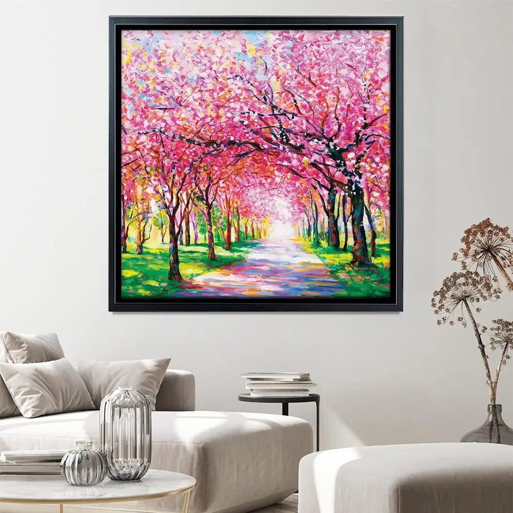 Cherry Blossom Forest Square Canvas Print Cherry Blossom Forest Square Canvas Print wall art product Leon Devenice