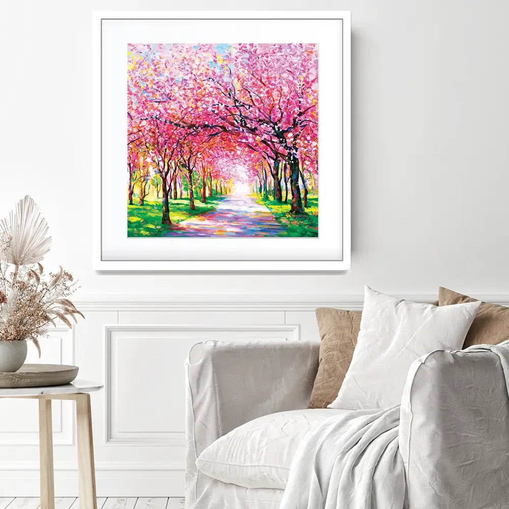 Cherry Blossom Forest Square Framed Art Print Cherry Blossom Forest Square Framed Art Print wall art product Leon Devenice