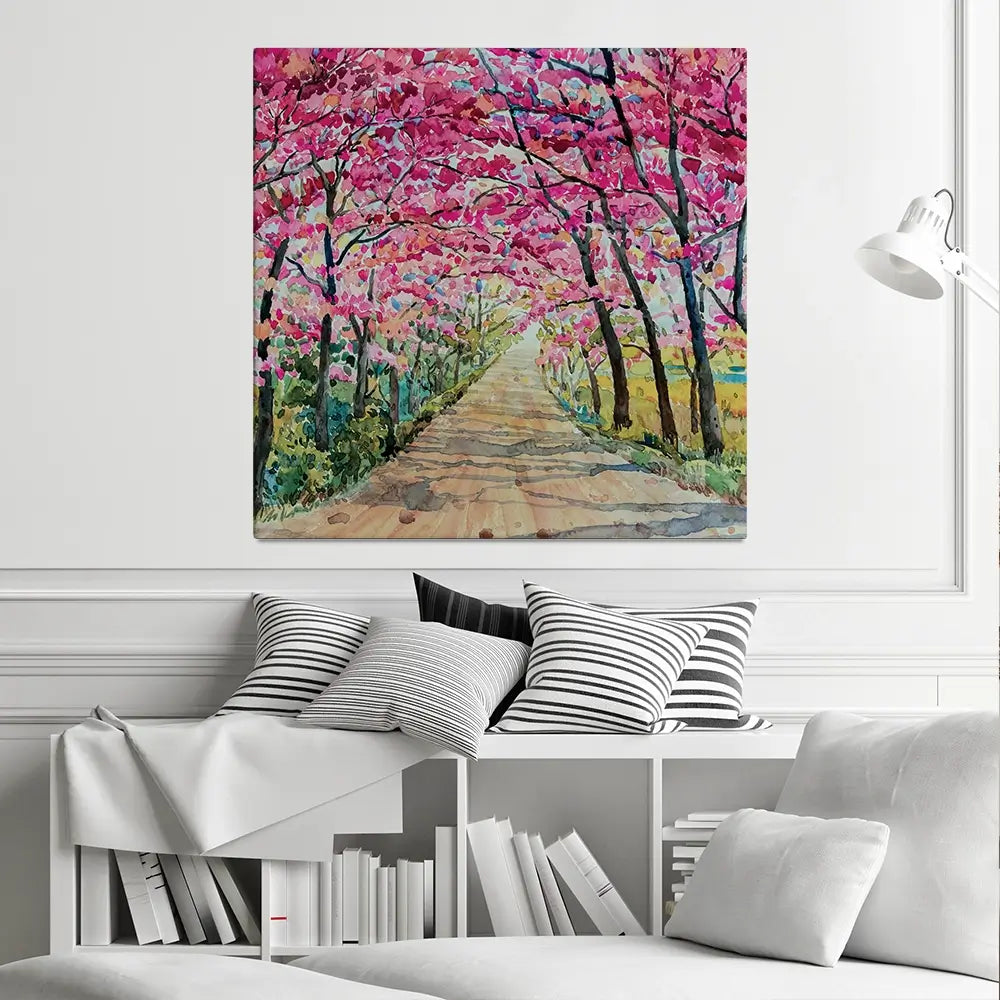 Cherry Tree Path Square Canvas Print Cherry Tree Path Square Canvas Print wall art product Painterstock / Shutterstock