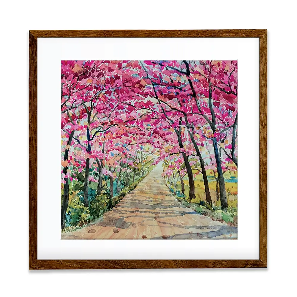 Cherry Tree Path Square Framed Art Print Cherry Tree Path Square Framed Art Print wall art product Painterstock / Shutterstock