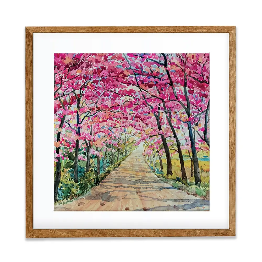 Cherry Tree Path Square Framed Art Print Cherry Tree Path Square Framed Art Print wall art product Painterstock / Shutterstock