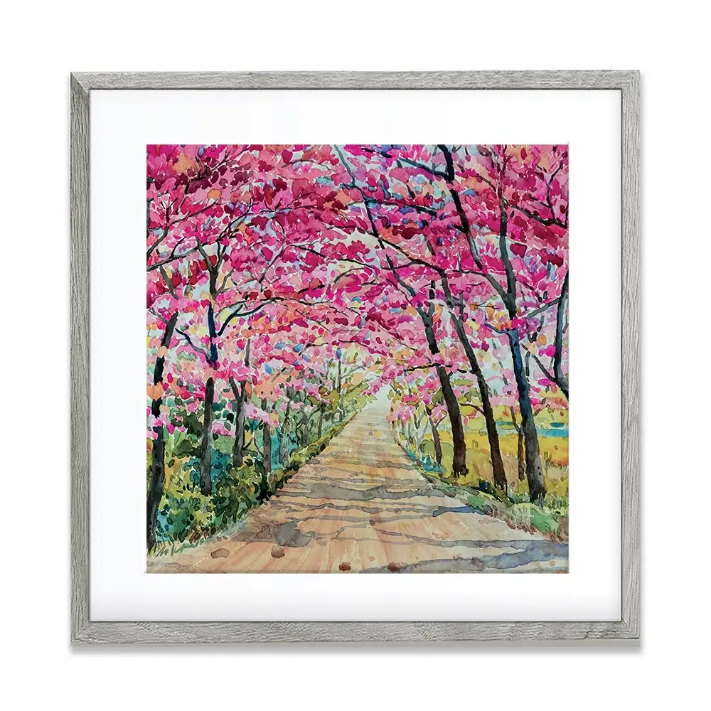 Cherry Tree Path Square Framed Art Print Cherry Tree Path Square Framed Art Print wall art product Painterstock / Shutterstock