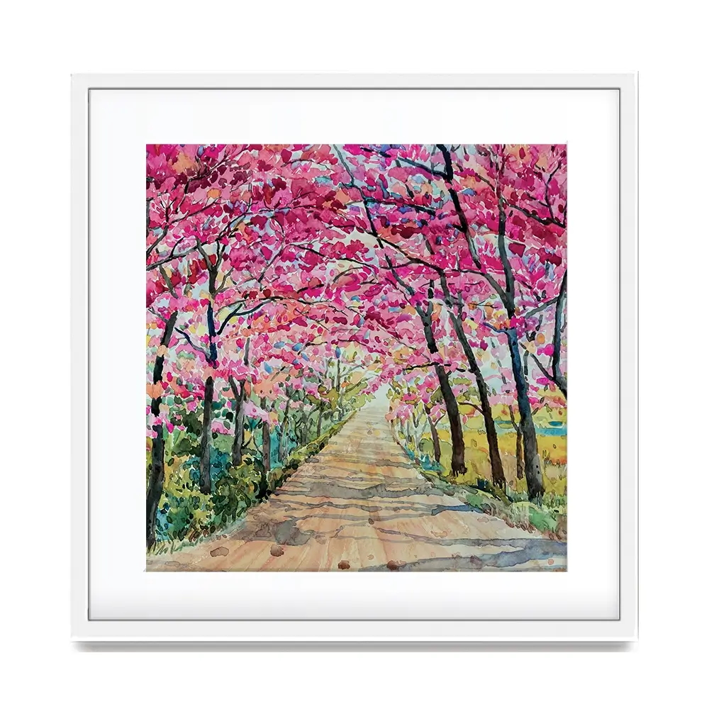 Cherry Tree Path Square Framed Art Print Cherry Tree Path Square Framed Art Print wall art product Painterstock / Shutterstock